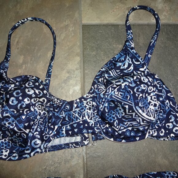 Lands' End 3 Piece Set 14 Bathing/Swim Suit navy/white batik/bandana 2 pc+shorts - Picture 4 of 16